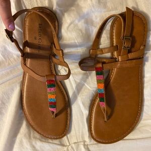 Multicolored beaded leather sandals